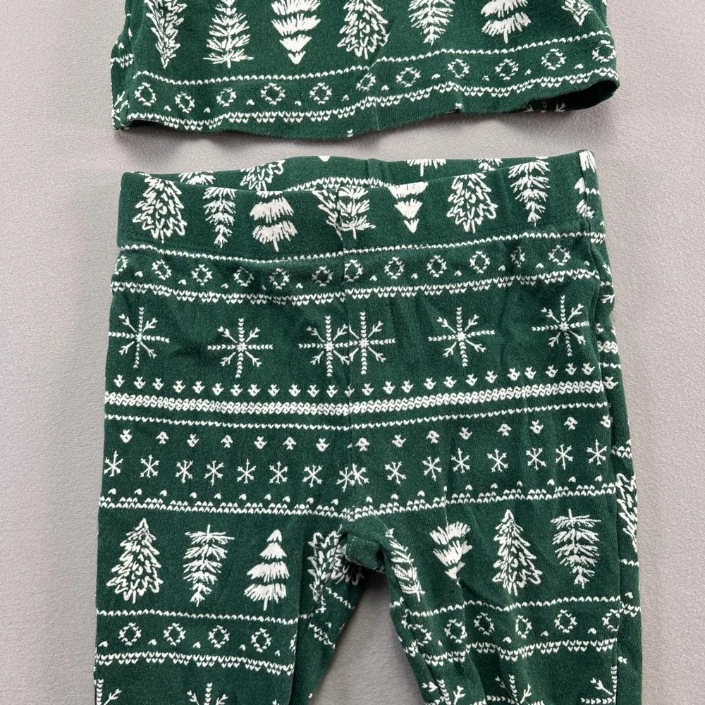 LC Lauren Conrad 2 Piece Pajama Set Kids 4t Green Fair Isle Cotton Sleep Wear